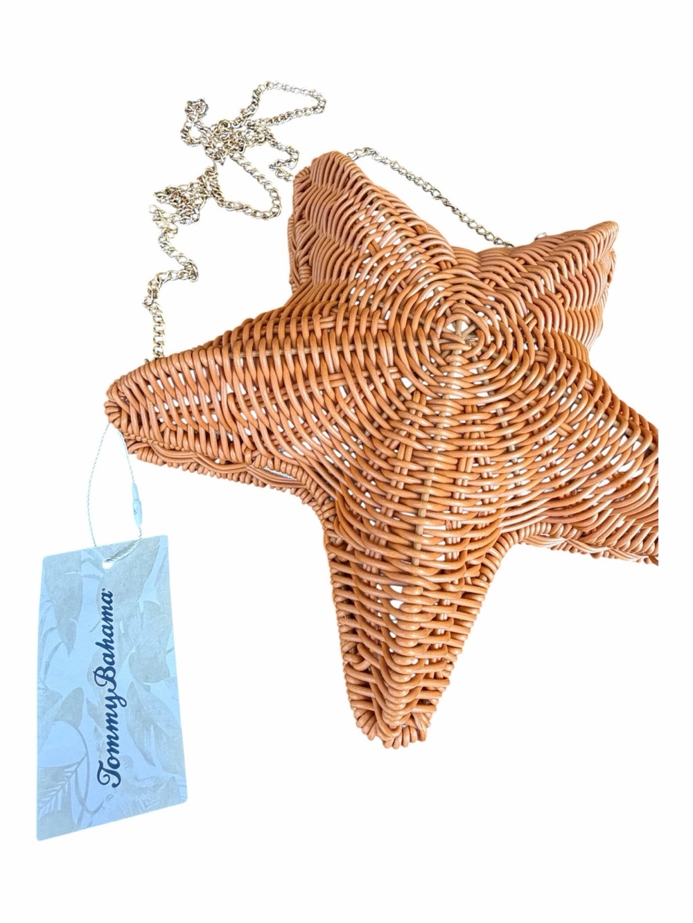 TOMMY BAHAMA Tan STARFISH Clutch Bag Natural Woven Gold Chain Strap NWT - Picture 4 of 9